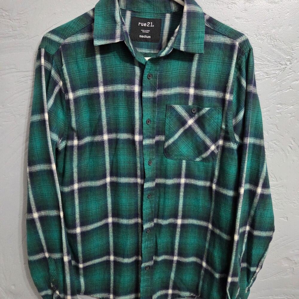 Rue 21 Men's Green Long Sleeve Button Front Flannel size M
